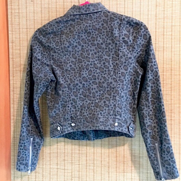 H&M Leopard Pattern Denim Moto Jacket - Picture 3 of 8